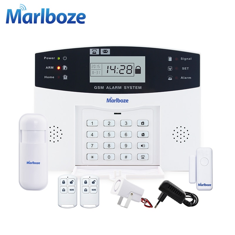 Afstandsbediening Voice Prompt Draadloze Deur Sensor Home Security Gsm Alarm Systems Lcd Display Bedrade Sirene Kit Sim Sms Alarm