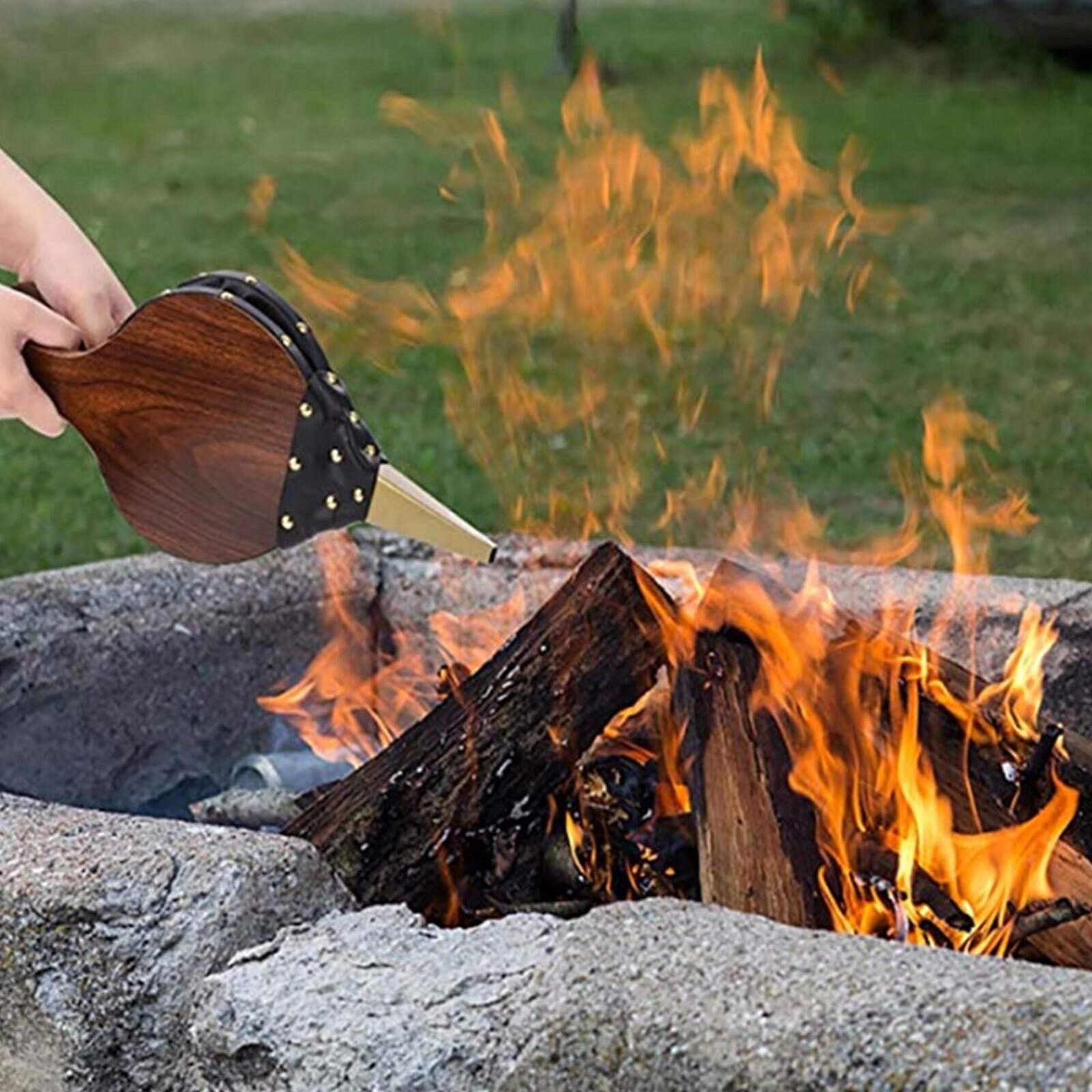Behogar trä manuell handgjord luftfläkt fläkt för grill eld bälg utomhus matlagning picknick camping vandring