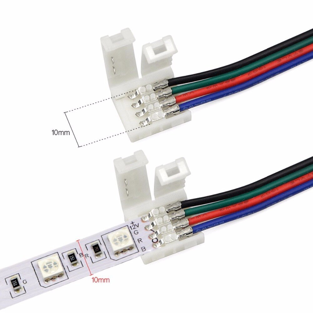 5050 RGB 4 Pin LED Strip Connector, 5pcs 10mm Strip to Power Adaptor Snap Down 4 Pin Connector for 5050 RGB Flexibl ST253