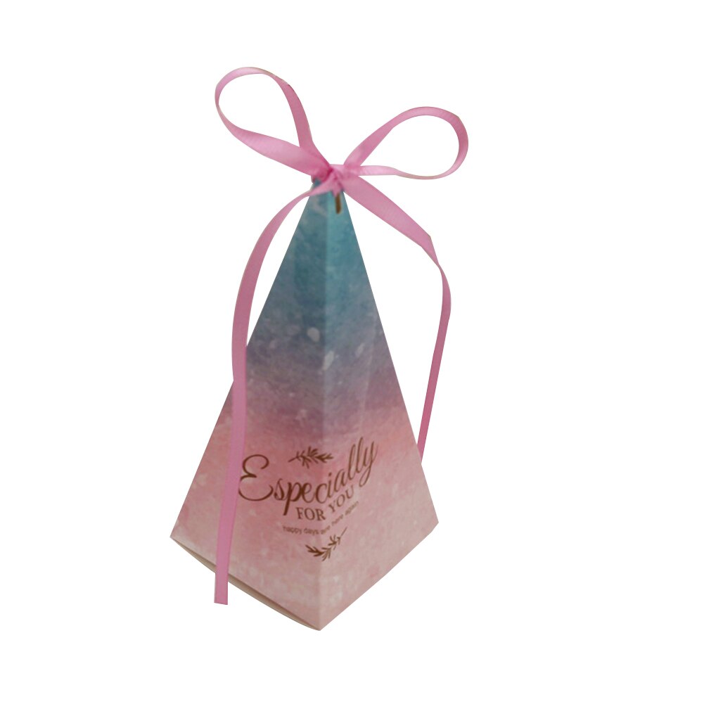 50Pcs Pyramid Shape Candy Boxes with Ribbon Wedding Birthday Party Favor DC120: Gradient Pink blue