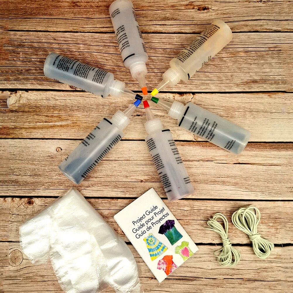 Tissu décor Textile peintures bandes de caoutchouc cravate colorant Kit 6 couleurs pour vêtements Pigment avec des gants bricolage artisanat une étape eau froide