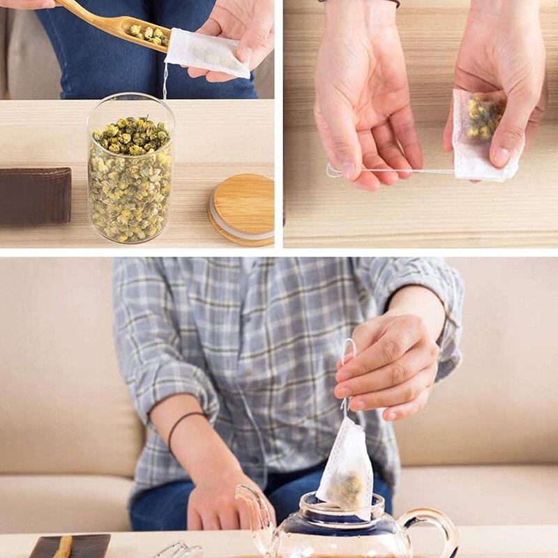 Sachets XD-600 filtre de thé de paquet , sachet de thé jetable avec le cordon, pour le thé en vrac ou le café de tisane (blanc, 2.75X3.54 po)