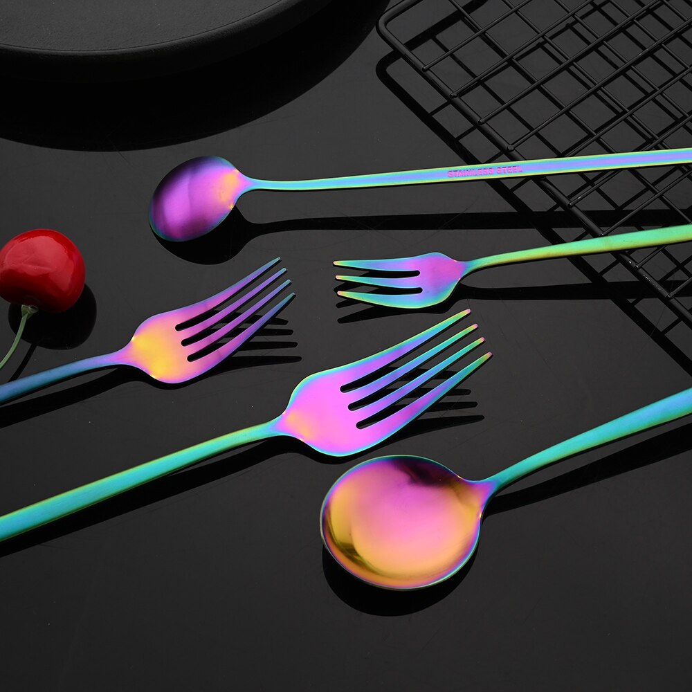 Kleurrijke Bestekset Rvs Servies Servies Set Keuken Partij Mes Vork Lepel Fruit Vork Accessoires Zilverwerk