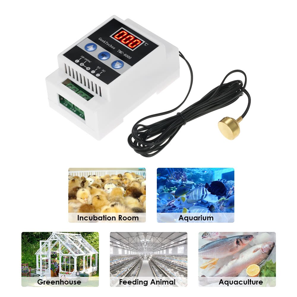 GeekTeches-controlador Digital de temperatura, riel guía de TMC-6000, 110-240V, termostato, refrigeración, calefacción, Control de temperatura, 1 Re