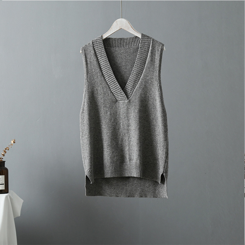 Maglione casuale primavera autunno donna gilet maglione di lana spessa e grezza maglia maglione fuori misura canotta femminile senza maniche grande superiore donna: Grigio