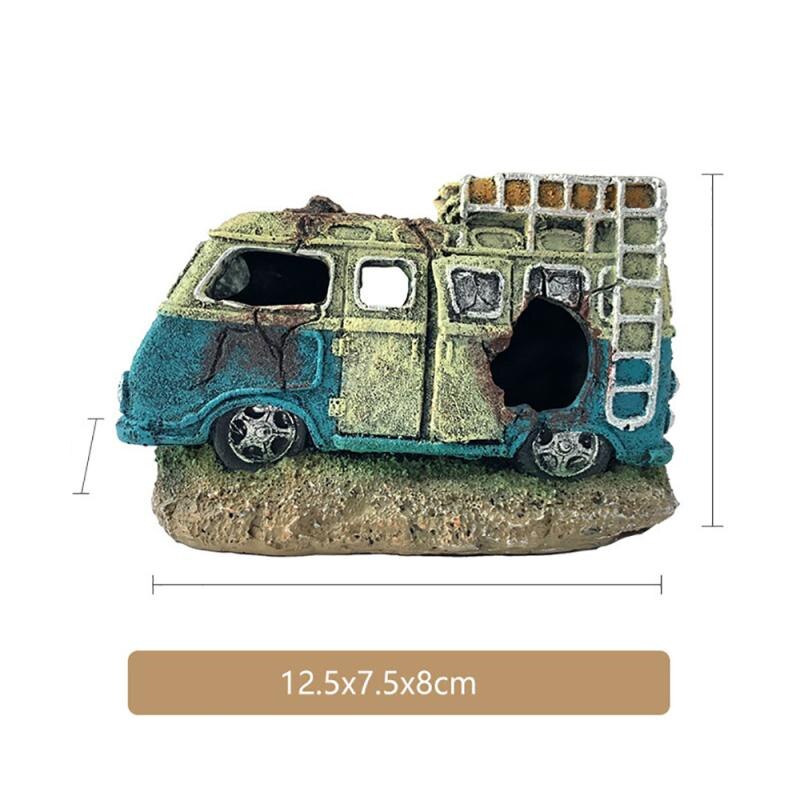 Bus Car Shape Aquarium Fish Tank Landscaping Ornament Resin Artificial Medium Bus Sightseeing Bus Aquarium Decorations Miniature