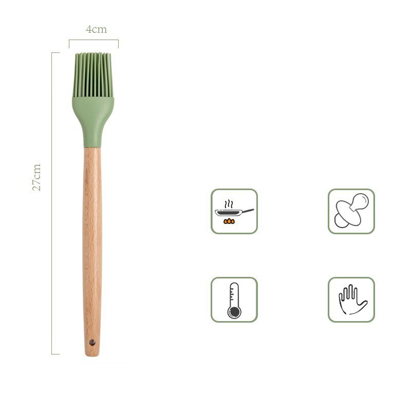 Avocado Green Silicone Utensils Cooking Kitchenware Tool Set With Wooden Handle Non-Stick Spatula Ladle Egg Beaters Shovel: B