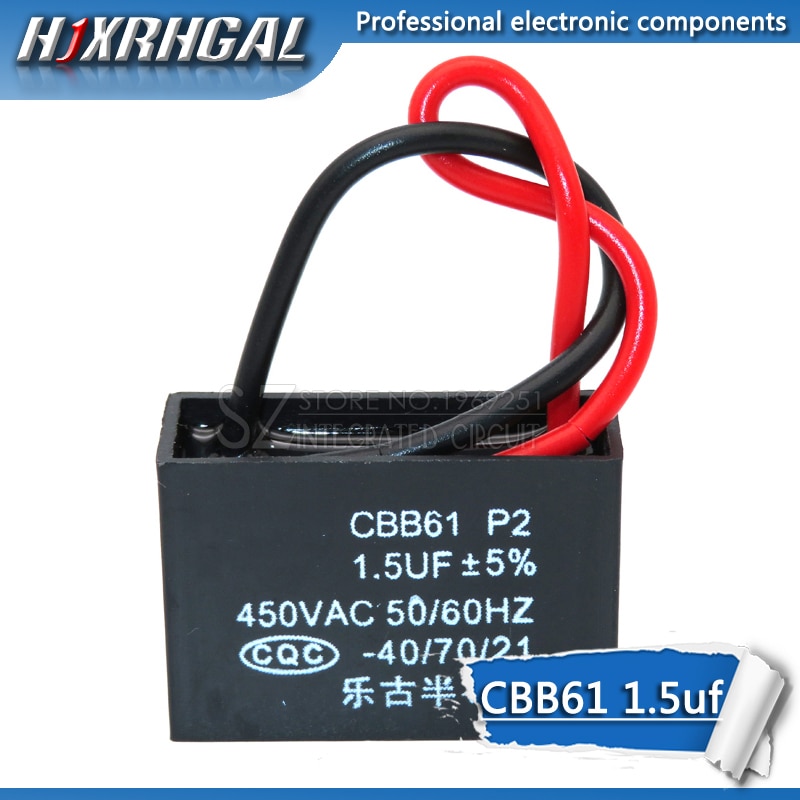 Hjxrhgal-condensador de arranque CBB61 1,5 UF, ventilador colgante, motor de hollín, aire acondicionado, 450VAC, capacitancia de arranque, 5 uds.