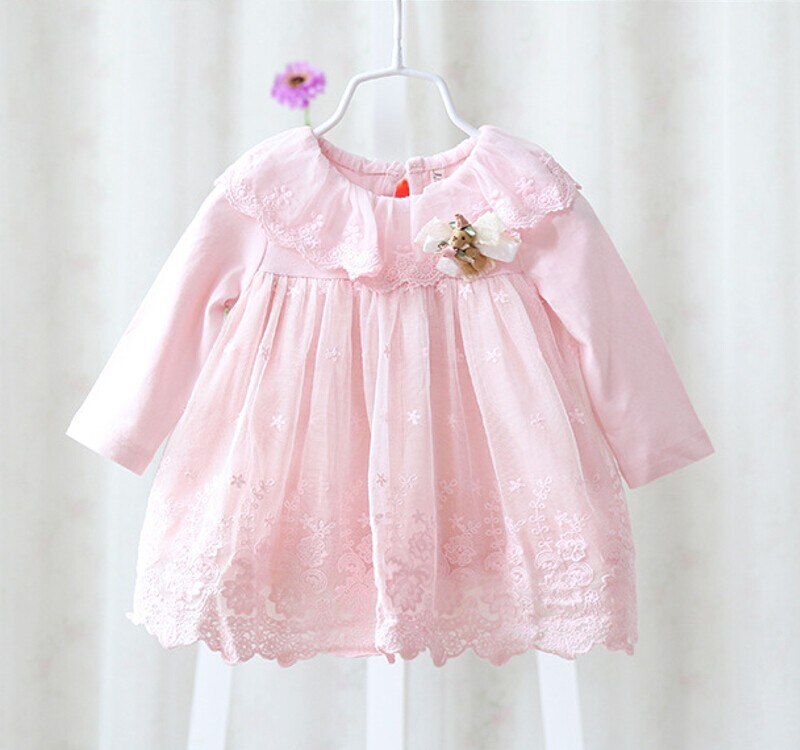 girl dress European style baby dress baby girls clothes cotton baby girl christening gowns pink: Pink / 6M