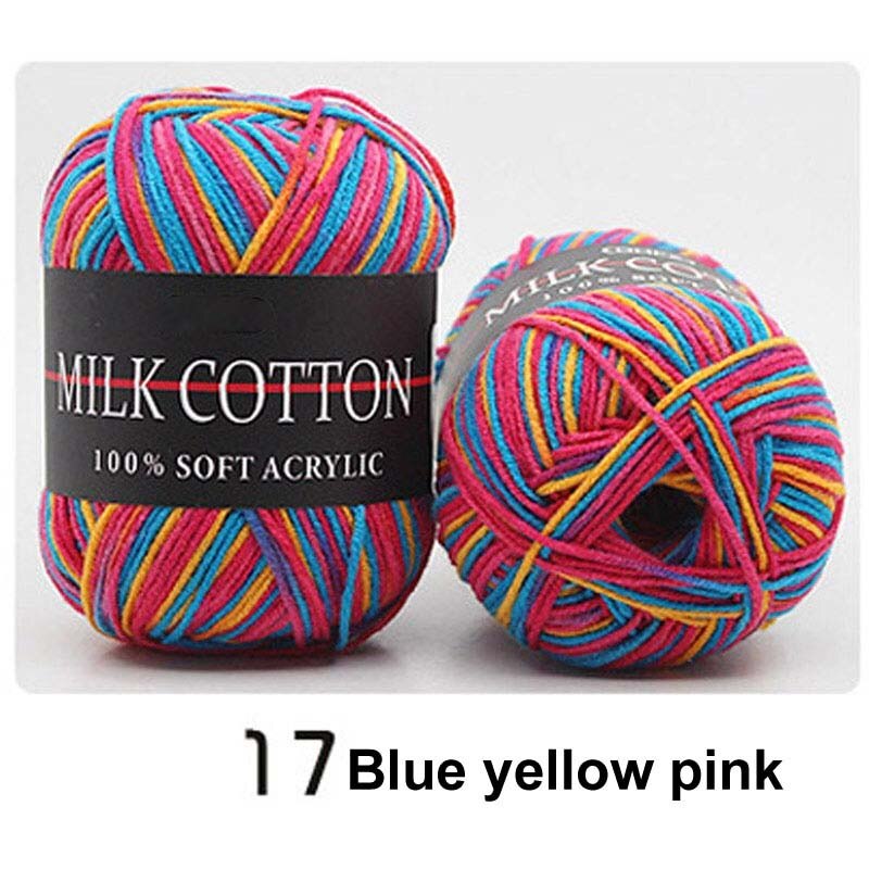 1 Piece Of 50g Milk Cotton Yarn Knitting Crochet Baby Cotton Yarn Velvet Hand-knitted Wool Crochet Scarf Hat DIY Sweater Gloves: blue yellow pink