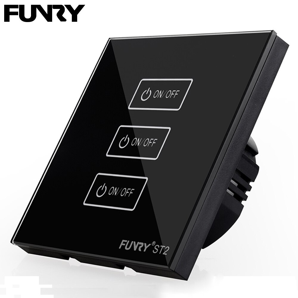 Original Funry ST2 3Gang EU Standard Touch Switch Lighting Luxury Tempered Glass Panel 170-240V 7-200W/gang 86*86*36mm