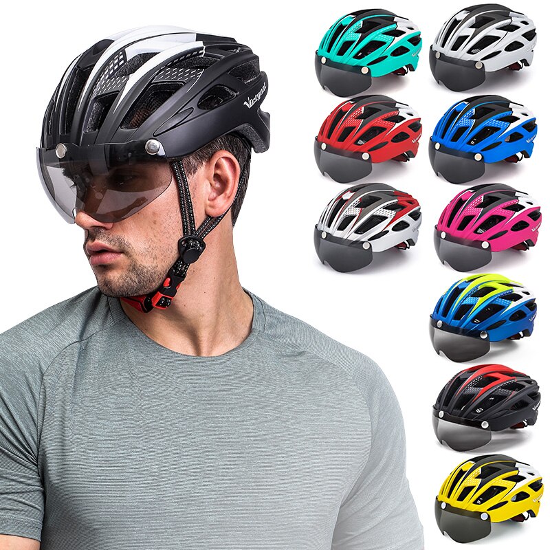 VICTGOAL Cycling Helmet with Goggles LED Rear Light Men Women Adult Bicycle Helmet Face Shield MTB Road Bike Electric Scooter