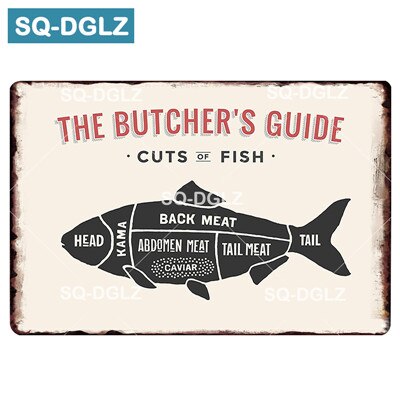 [sq-dglz] slakterens guide metall blikkskilt biff/gris/fisk/lam/kylling/svinekjøtt plakett maling veggdekorasjon maleplaketter: 1324