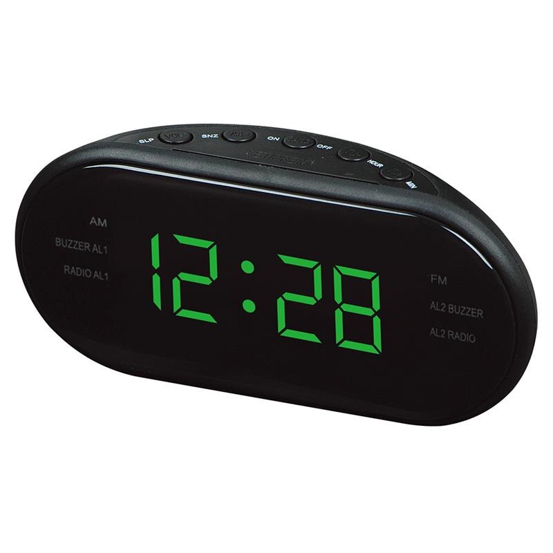 Bil led ur elektronisk desktop vækkeur digital bordradio tidsforsyning hjem snooze funktion eu stik am/fm: Grøn