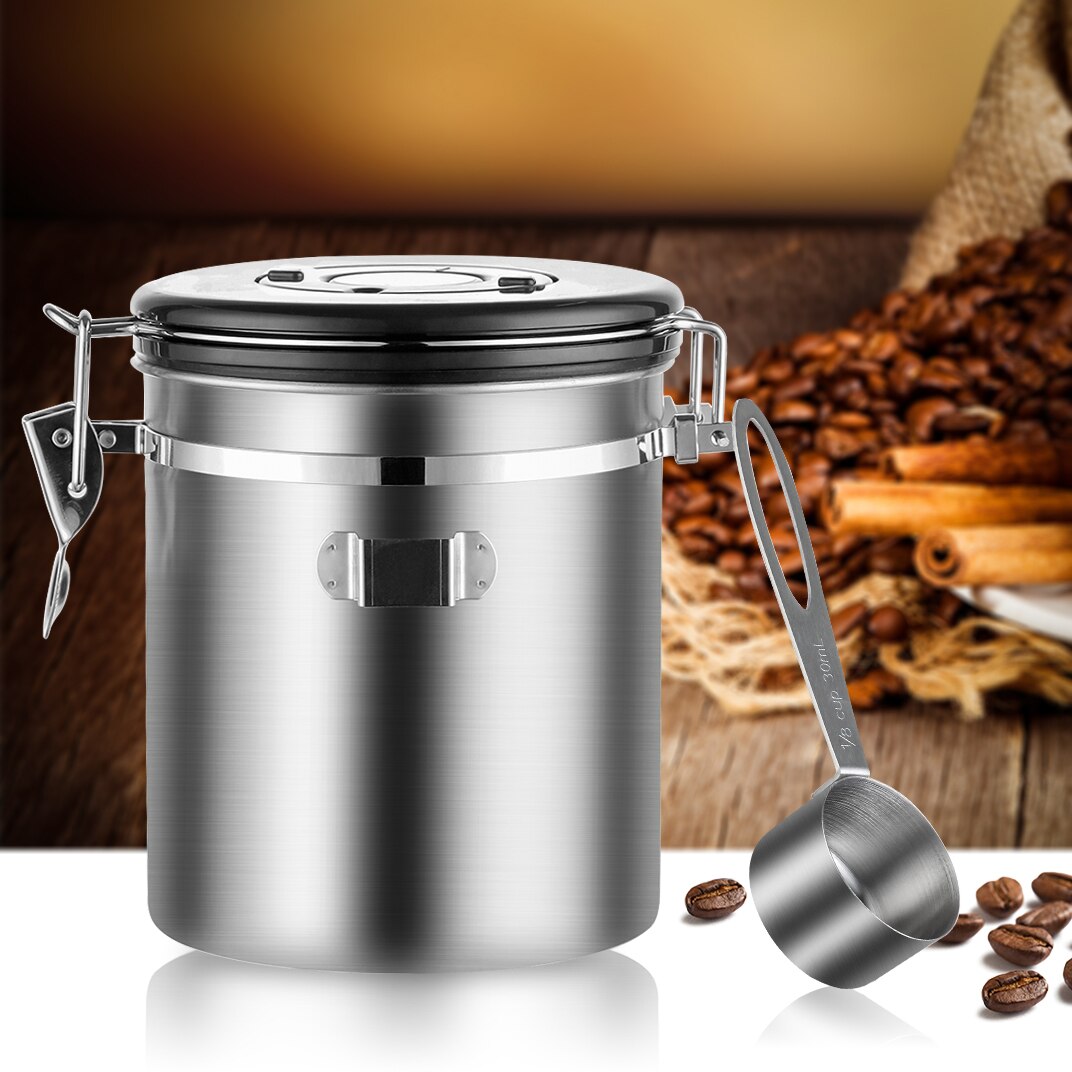 Stainless Steel Airtight Container Coffee Tea Jar Sealed Can Measuring Scoop Waterproof Moisture-proof Keep Fresh Storage Tank