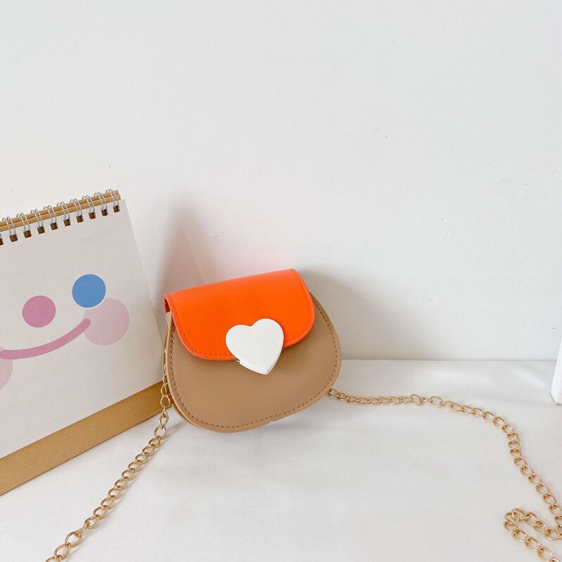 Just taolovely-stijl portemonnee voor babymeisjes, kleine leren hartvormige tassen voor peuters, schoudertas, mini-portemonnee  jt125: Oranje stijl a