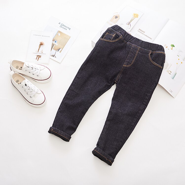 Piger vinter denim bukser børn børn baby koreansk casual plus velour jeans varme lange bukser