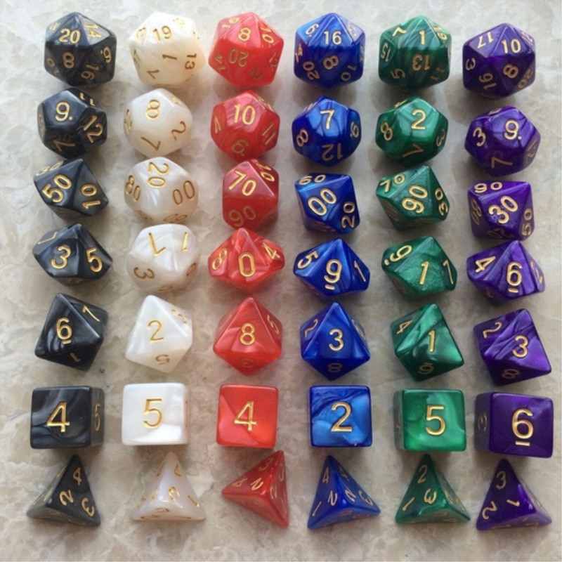 7 pièces/ensemble polyèdre D & D dés avec effet marbré D4 D6 D8 D10 D10 % D12 D20 clair jeu de dés pour jeu de société