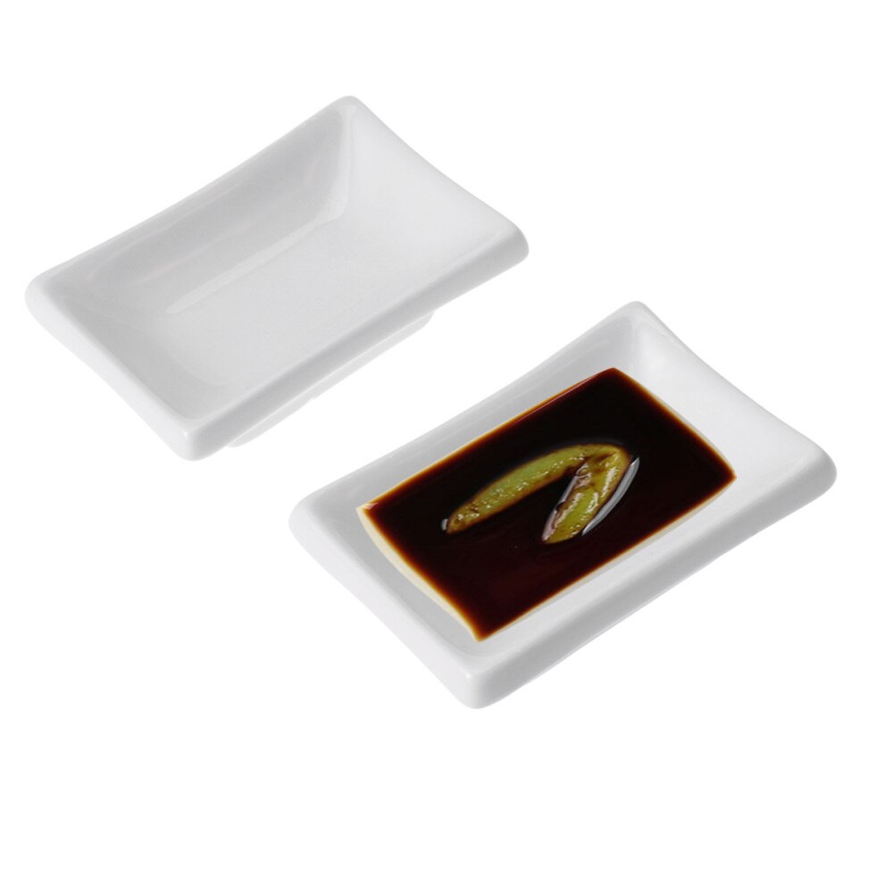 4PCS Simple Rectangular Durable Ceramic Appetizer Plates Food Dipping Bowls for Home Restaurant