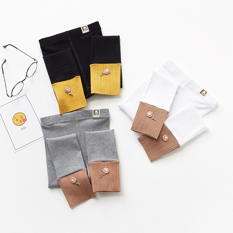 Forår piger leggings koreanske blomster kontrastfarve børns leggings ben bukser pigebukser