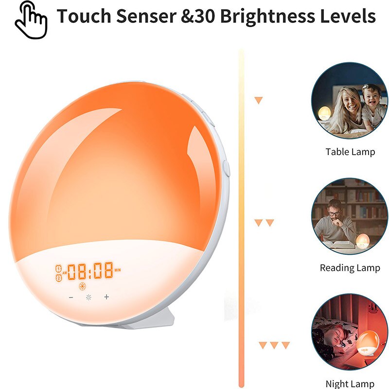 Reloj despertador inteligente con luz, 7 colores, WI-FI y APP, alarma Smart para días de trabajo con colores amanecer/atardecer, vida inteligente, Tuya App, compatible con Alexa y Google assistant