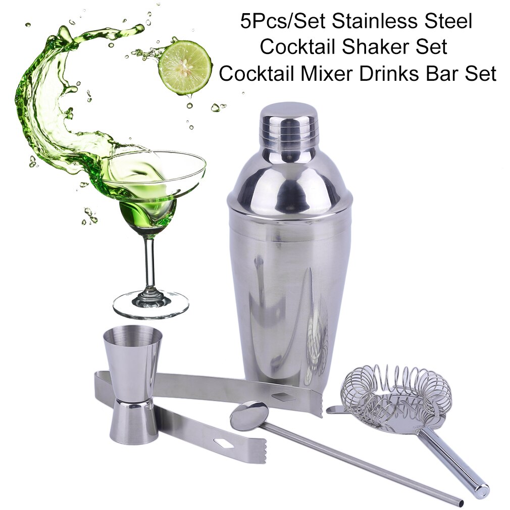 5 Stks/set Rvs Cocktail Shaker Mixer Wijn Martini Boston Shaker Cocktail Shaker Tool Kit Voor Barman Drinken Party