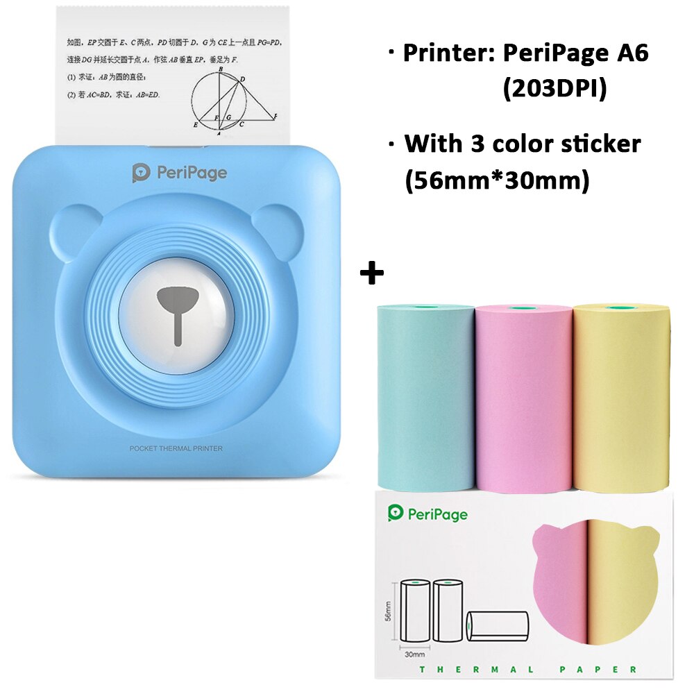Peripage A6 203/304DPI Photo Printer Bliuetooth Wireless Thermal Printer Paper Sticker Label Printer Paper for Android iOS PC: Set-11