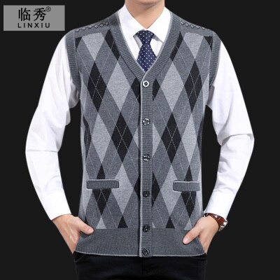 Pull et cardigan en tricot pour hommes d'âge moyen, grande taille, pas cher, , C1217, printemps, automne hiver: Gris clair / L (52.5kg-62.5kg)