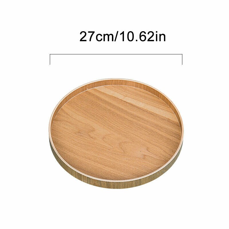 Wooden Round Serving Tray Wood Plate Tea Food Dishe Drink Platter Food Server Plate Dinner Beef Steak Fruit Snack Dessert Tray: 27cm