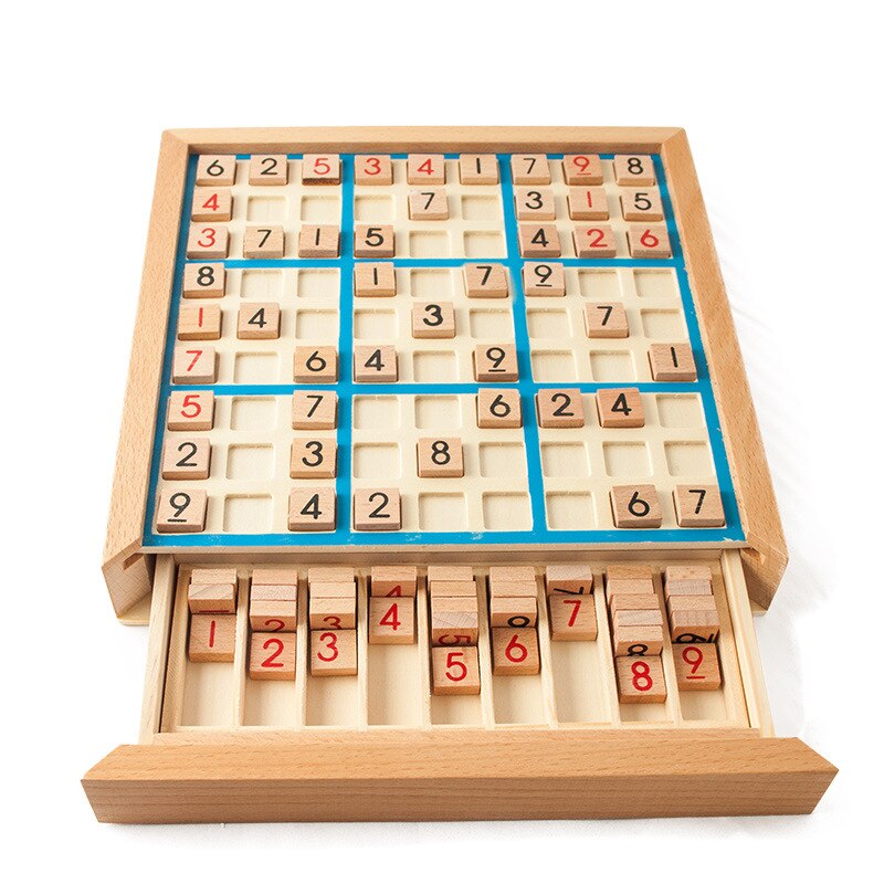 Wooden Sudoku four-six-nine palace grid game chess children's logical thinking children's puzzle board game toys with questions: D Drawer   with box