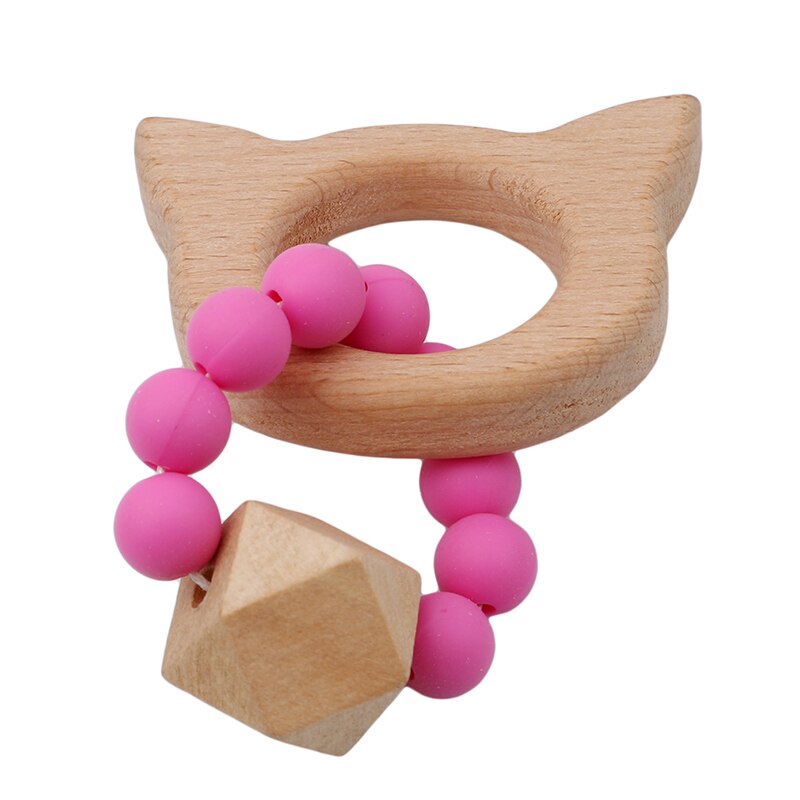 Goede Baby Rammelaar Kinderwagen Accessoires Speelgoed Houten Baby Armband Dier Vormige Sieraden Bijtring Baby Organische Houten Siliconen Kralen: Cat