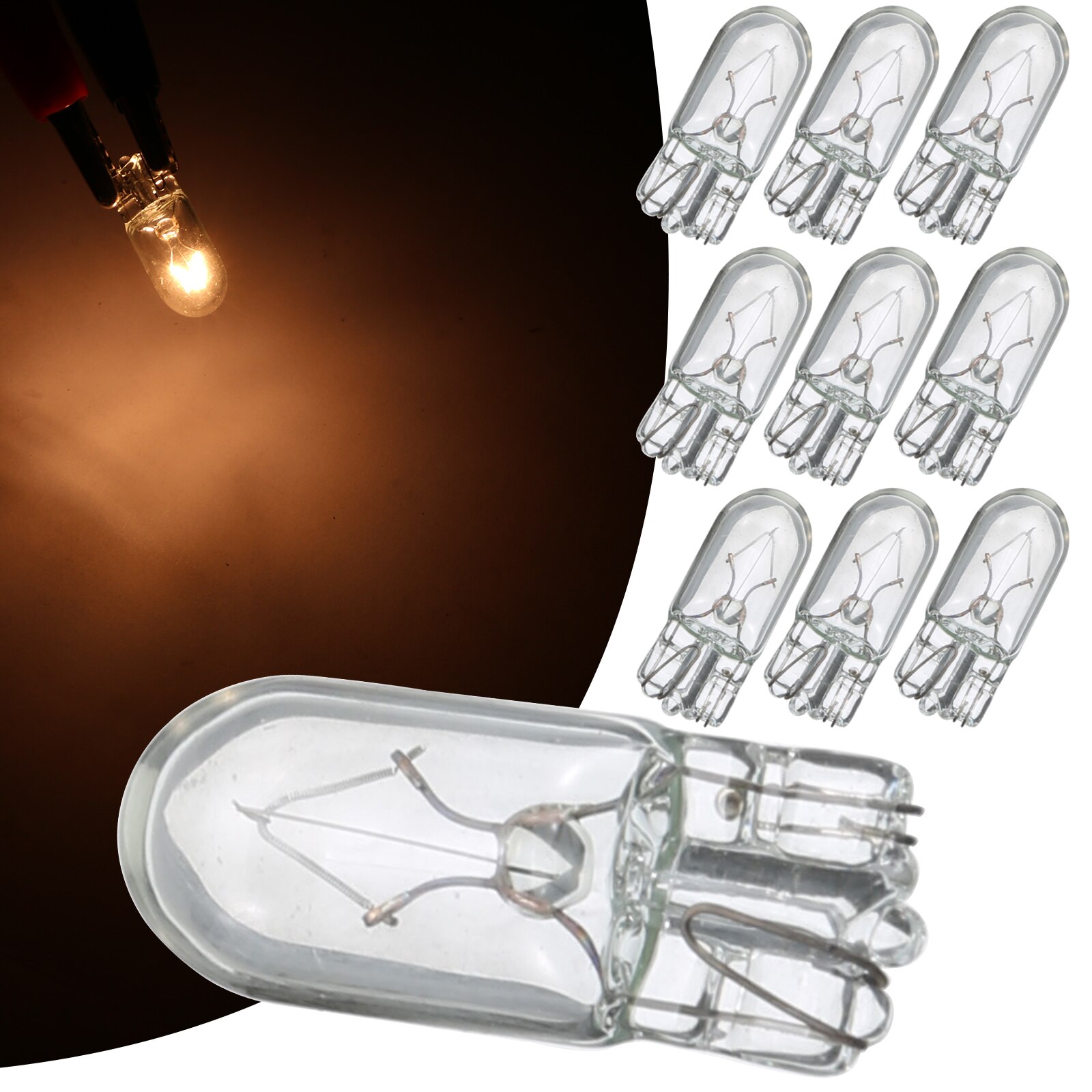 10 stk bil  t10 halogen lyspære  t10 194 168 w5w 5w bil halogen signal innvendig lys lampe pære varm hvit