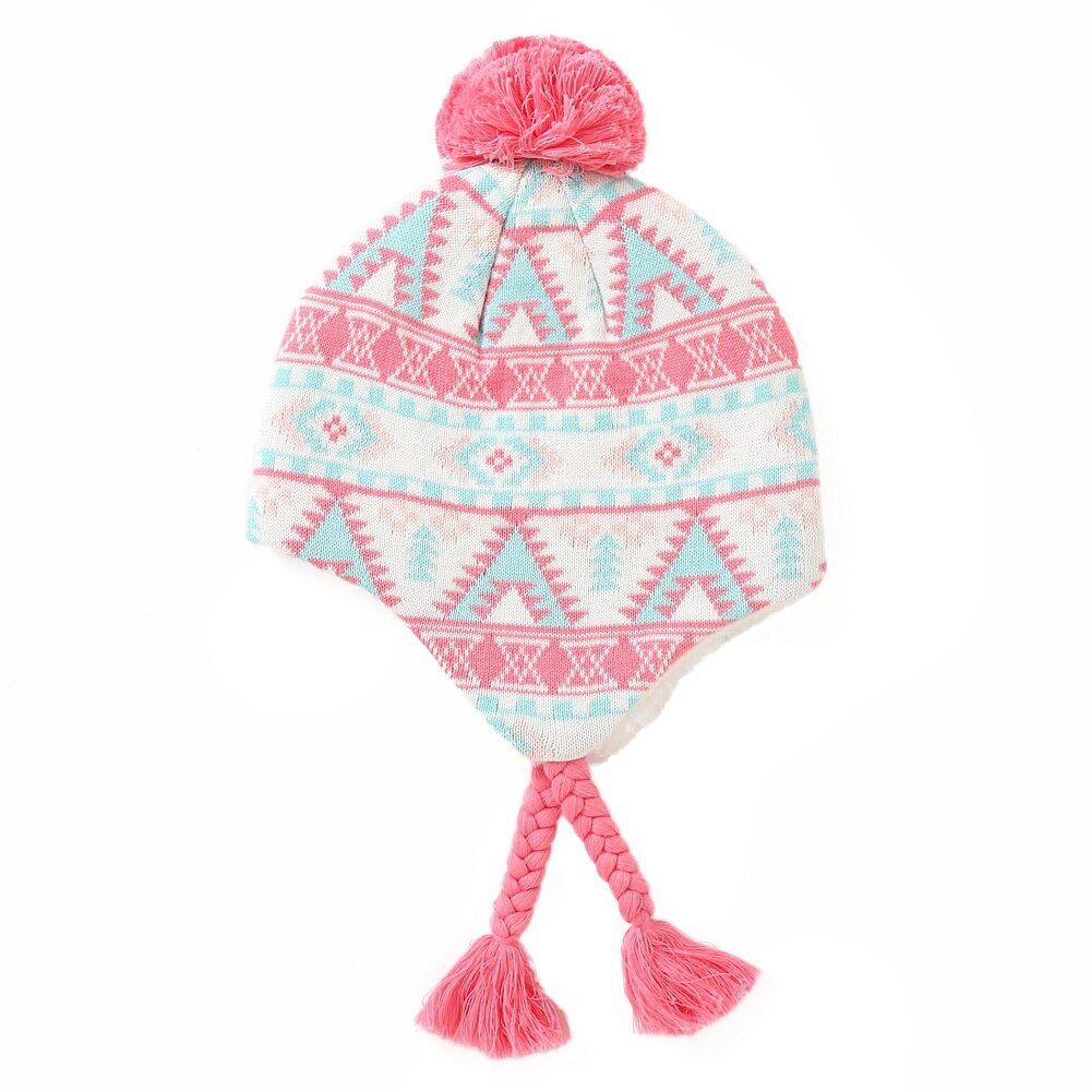 Connectyle toddler spædbarn piger cutejacquard bomuld børn hat sherpa foret strik vinter hatte med øreflap beanie hat med pom: S