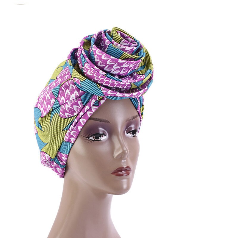 Bonnet Women African Floral Print Ankara Bonnet Hat Ladies Turban Big Flower Cap Head Scarf Beanies Wrap Indian: 09 Purple Yelllow