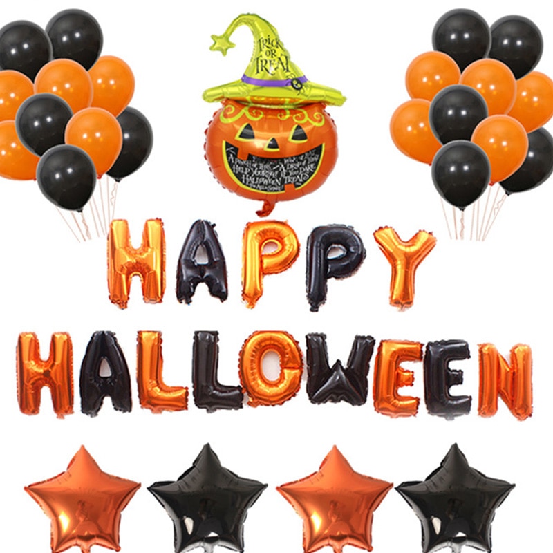 glad halloween fest dekorasjonssett helium luftfolie ballonger gresskar flaggermus halloween tema ballong banner svart oransje ballong xn