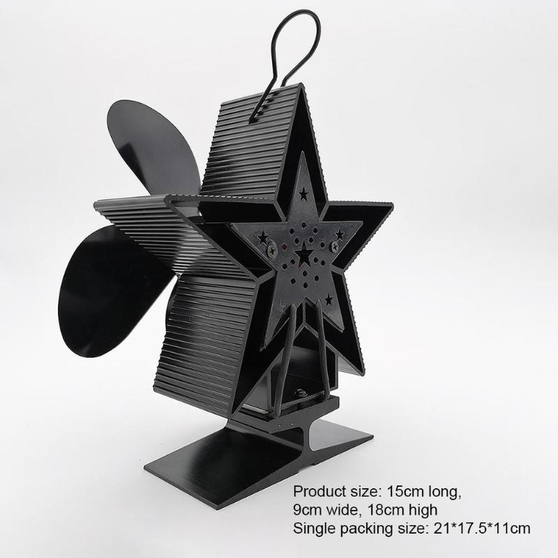 1 Pcs Pentagram Vormige Kachel Fan Zwart 4 Blade Warmte Aangedreven Hout Brander Milieuvriendelijke Stille Ventilator Motor Haard Accessoire
