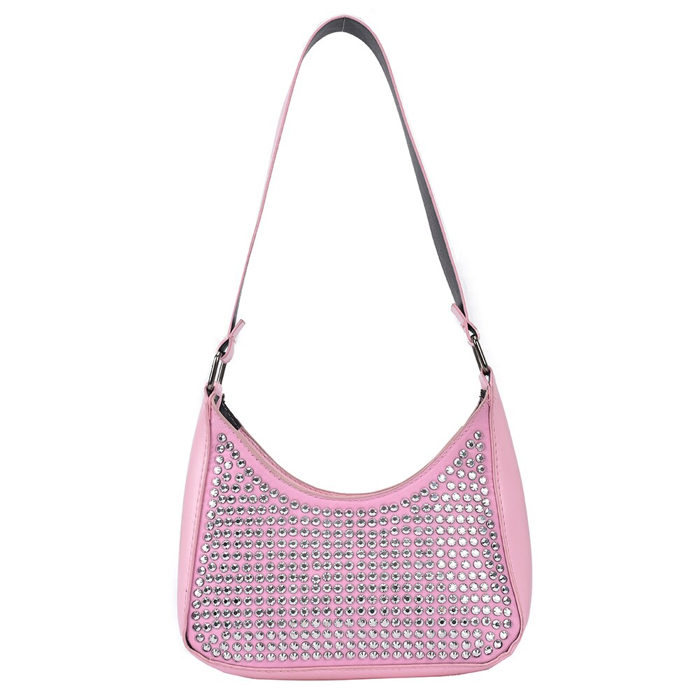 Women Rivet PU Leather Shoulder Bags Casual All-match Underarm Bags Ladies Small Hobos Handbags Mini Purse: Pink