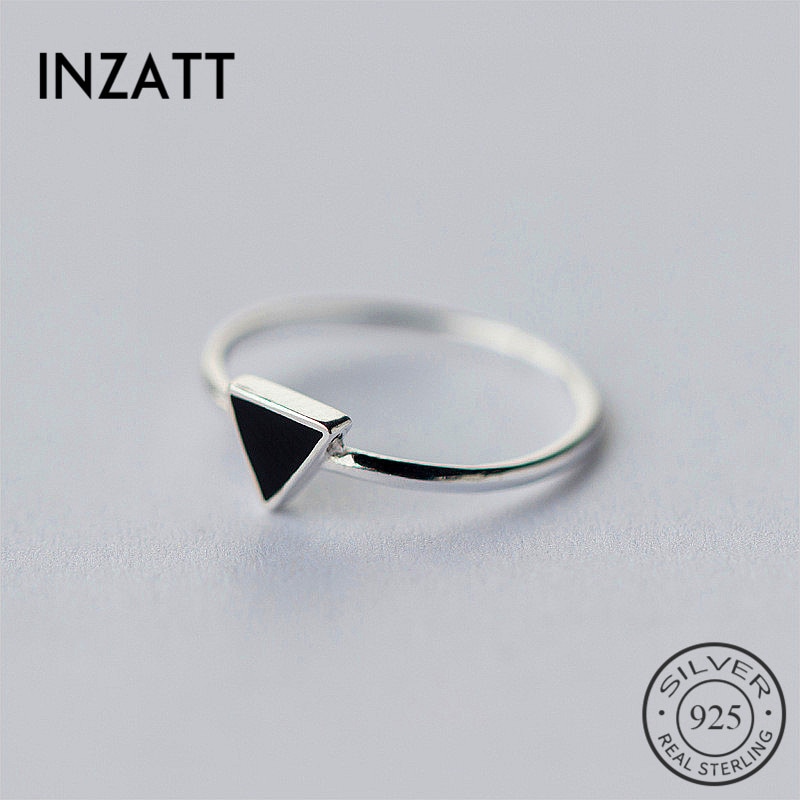 INZATT Echt 925 Sterling Silber Geometrische Schwarz Emaille Dreieck OL Einstellbare Ring minimalistisch Feine Schmuck Für Frauen Party