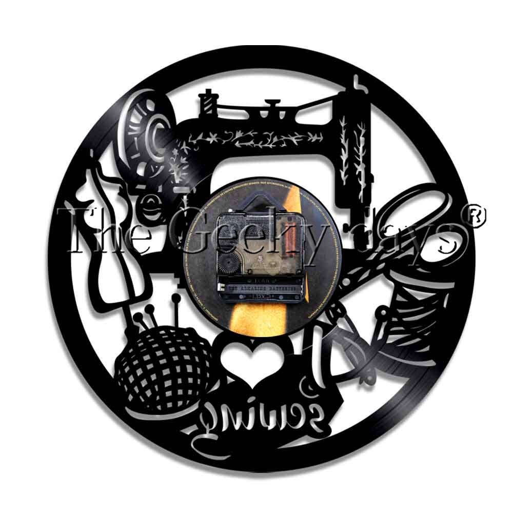 J'aime coudre vinyle Record horloge murale reloj de pared Vintage Quilting Machine à coudre horloge montre couturière femmes mère