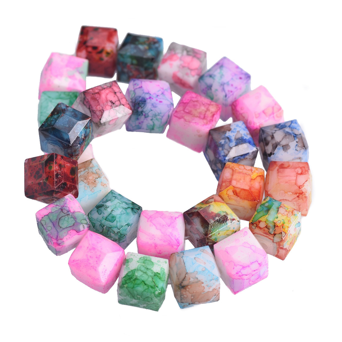 Kleurrijke Bekleed Kubus Vierkant Geslepen 8Mm 10Mm Opaque Glas Losse Ambachten Kralen Lot Voor Sieraden Maken Diy craft Bevindingen