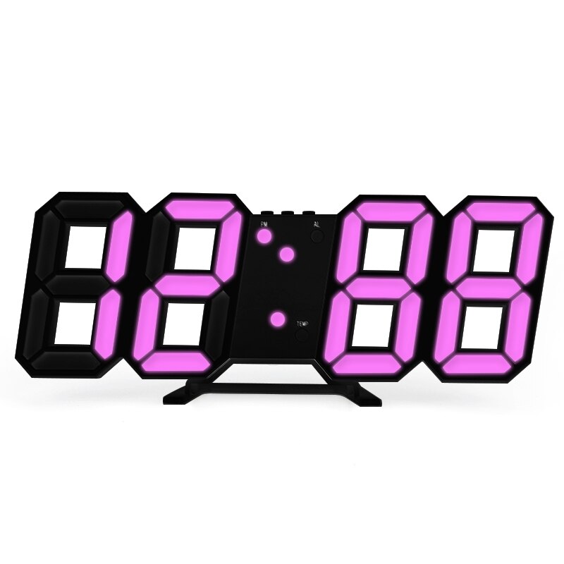 Large 3D Digital Led Alarm Clock Snooze Function Photosensitive Electronic Table Clock With Thermometer Calendar Desk Clocks: black pink