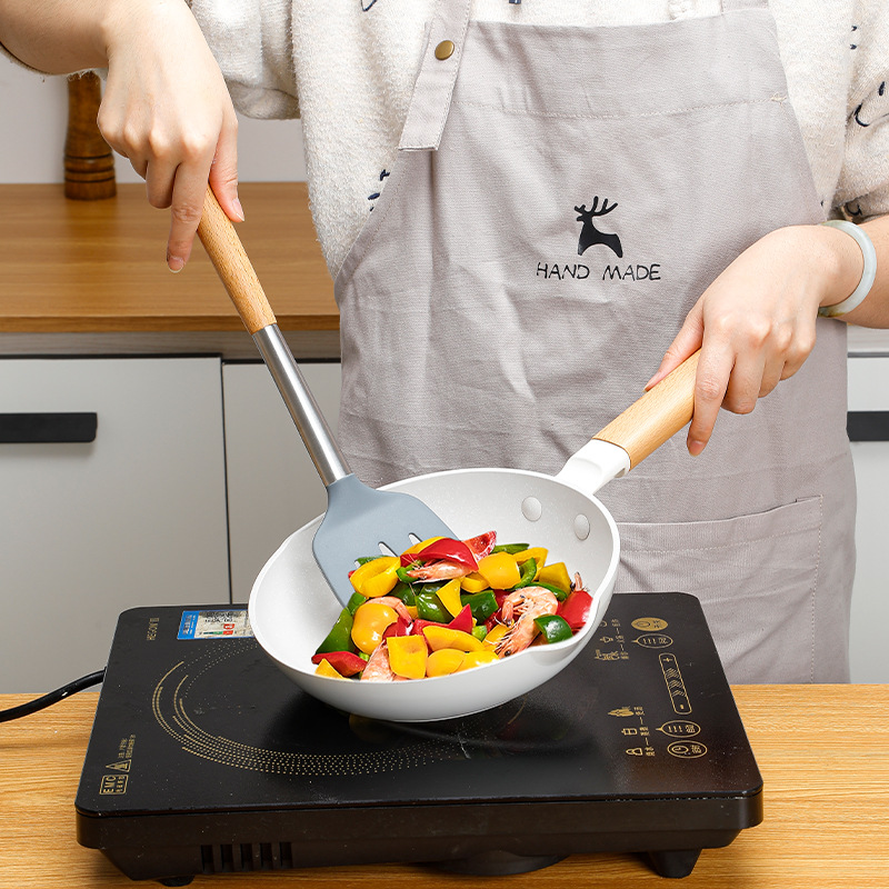Silicone Kitchen Utensils Wooden Handle Non Stick Pot Kitchenware Cooking Set Heat-resistant Soup Spoon Pasta Colander Shovel