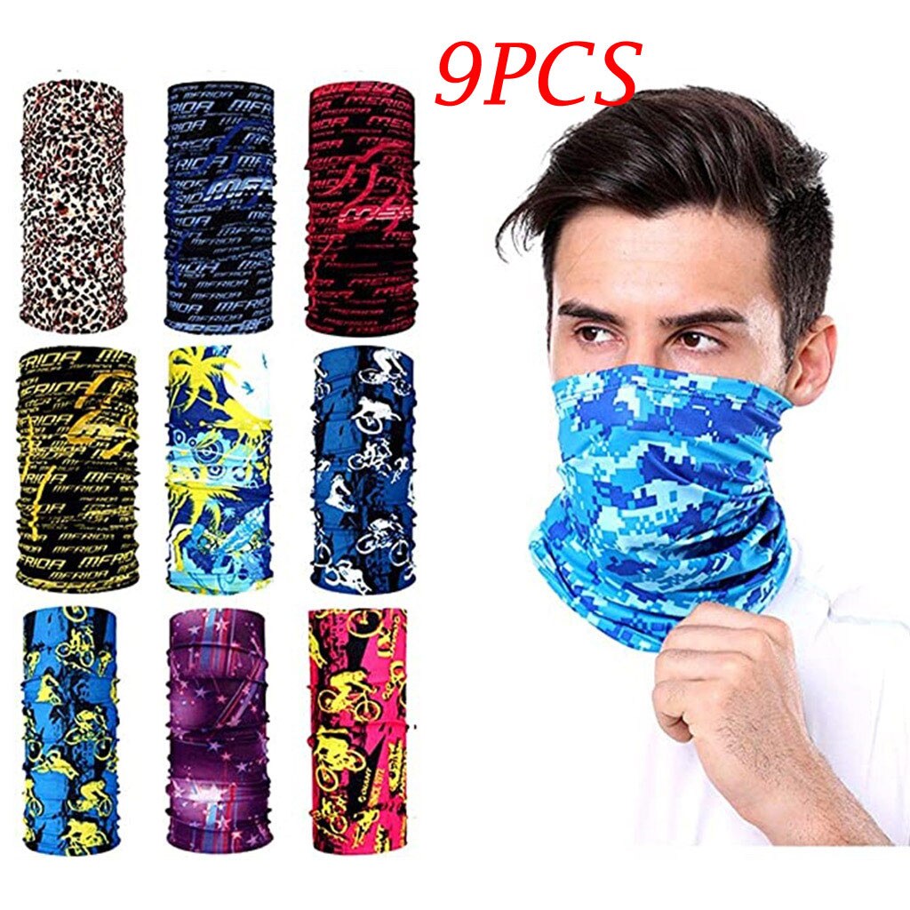 9Pcs Ademende Fietsen Motorfiets Gezichtsmasker Magische Sjaal Outdoor Hoofddeksels Bandana Sport Tube Uv Gezichtsmasker Workout Wandelen