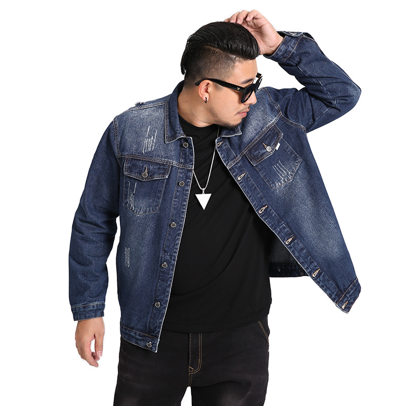 Stor storlek män jeansjacka höst vår casual lös herr jeans jacka märke bomullsrockar manlig svart blå 5xl 6xl 7xl