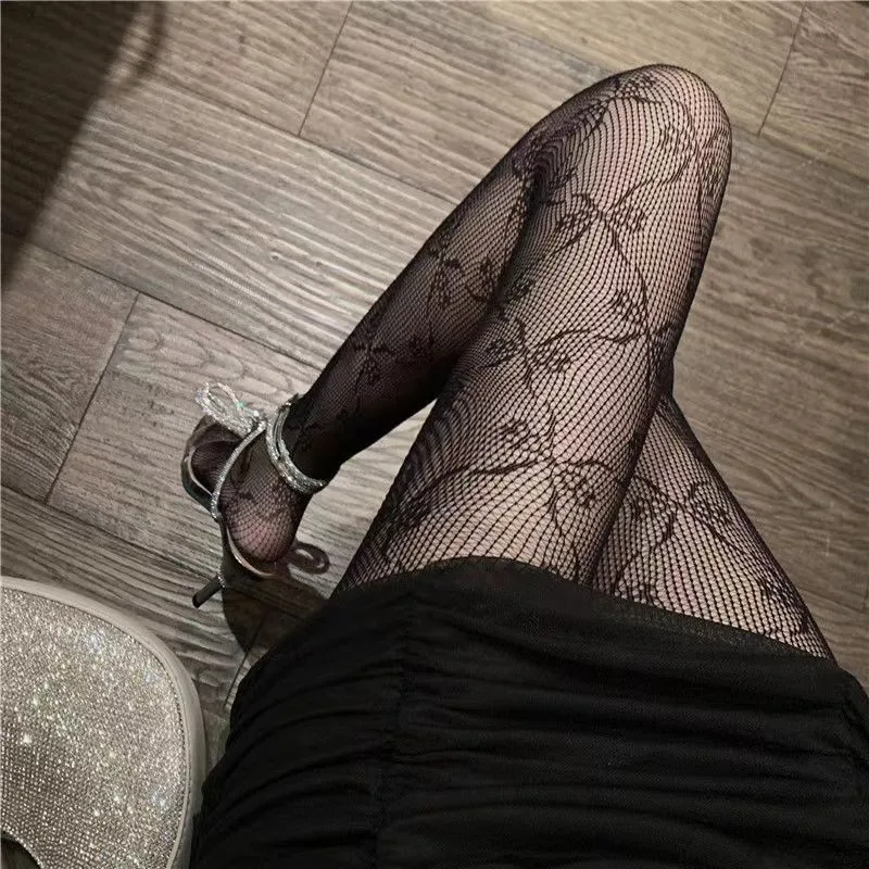 Nuevas medias bordadas de malla con lazo, pantimedias inferiores para mujer, medias sexis de nailon con lazo, medias caladas de estilo Punk a la