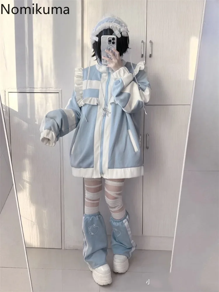 Japanischer Mantel für Damen, Patchwork, langärmelig, übergroß, Oberbekleidung, Y2k-Spitzen, Adrette, lässige , Rüschen, Lolita, Y2k-Jacken