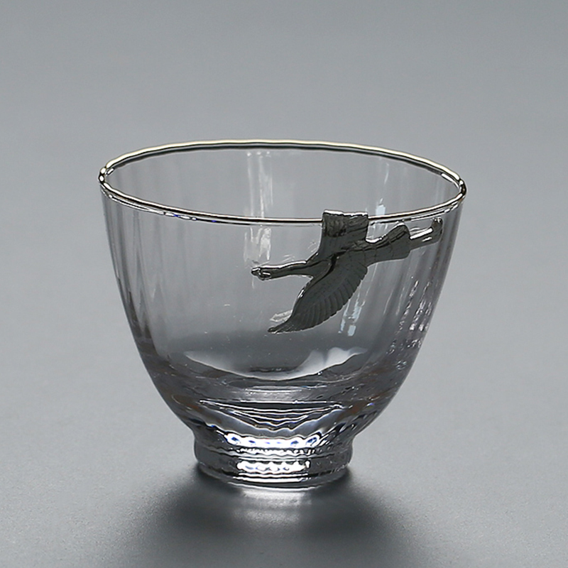 110ml japansk stil boutique klart glas kobber-nikkel sølv frø master cup tekop kung fu te sæt teskål rund skud glas: B