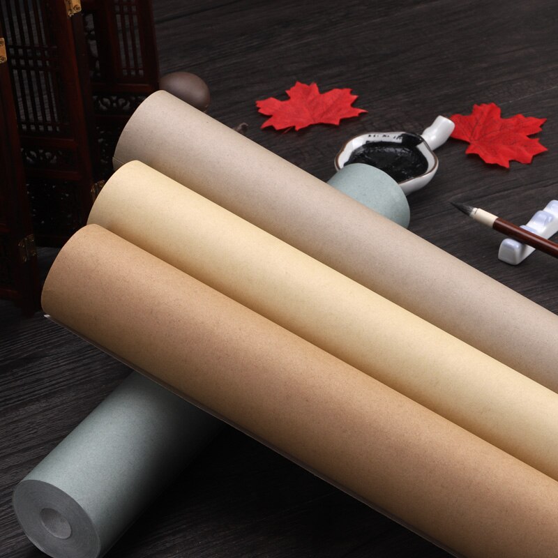 Xuan-rollo de papel antiguo de 20m de largo, cepillo de papel de arroz semiadulto, escritura, caligrafía, Pratice, grueso, papel Retro liso Xuan