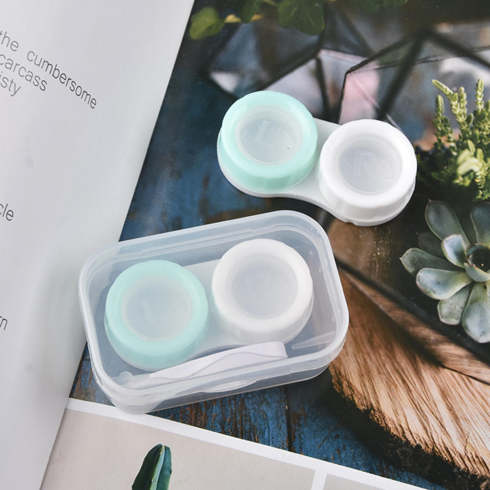 Frostat gummifärg fyrkantigt kontaktlinsfodral med spegel unisex kontaktlinsbehållare resesats lådtillbehör: Vitgrön