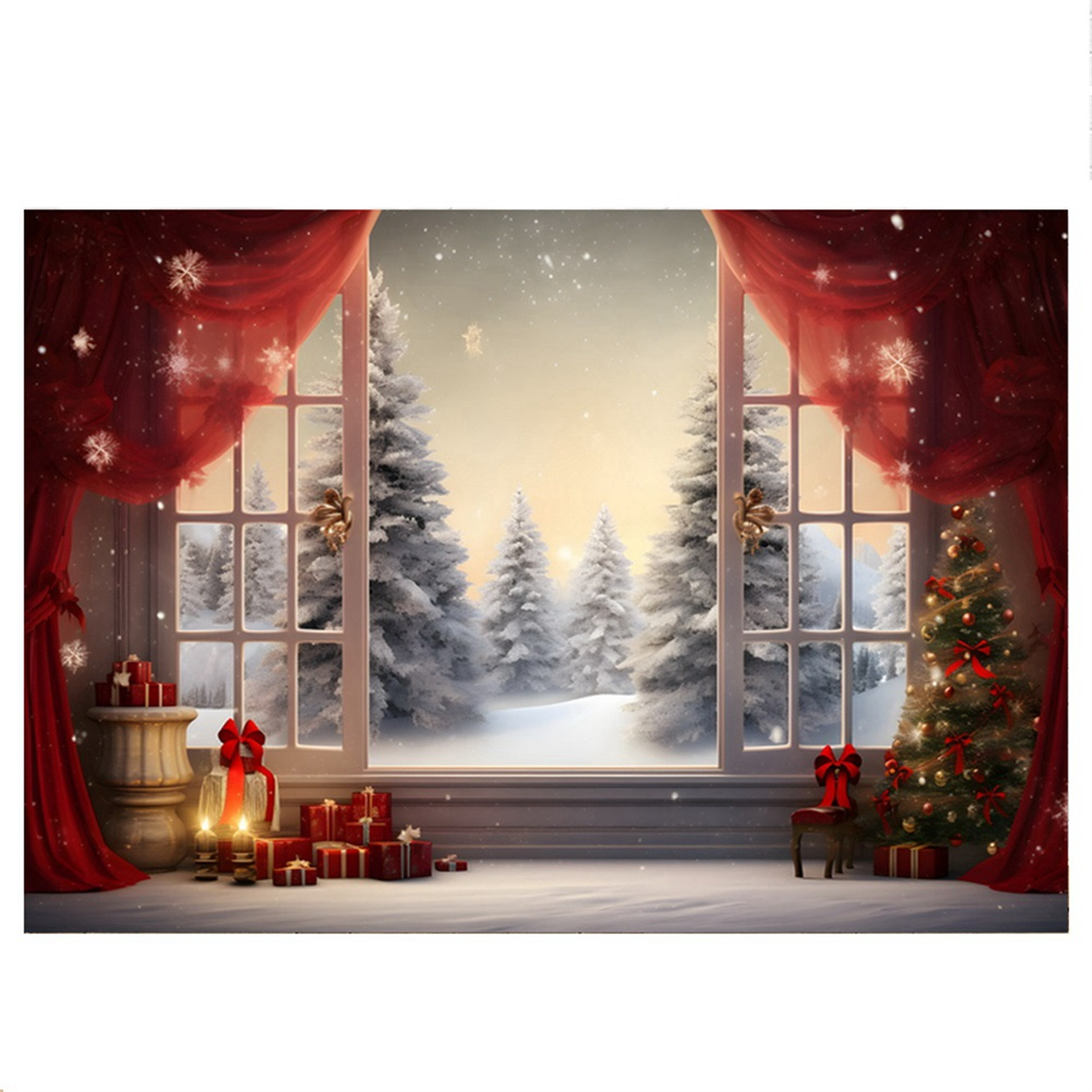 210X150cm Christmas Background Cloth Christmas Tree Snowflake Party Decoration Children Photography Background Cloth,A-Elect